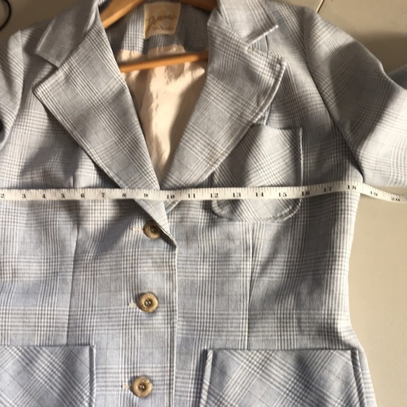 Domani by Niccolini vintage plaid blazer light blue white brown medium - Picture 7 of 11